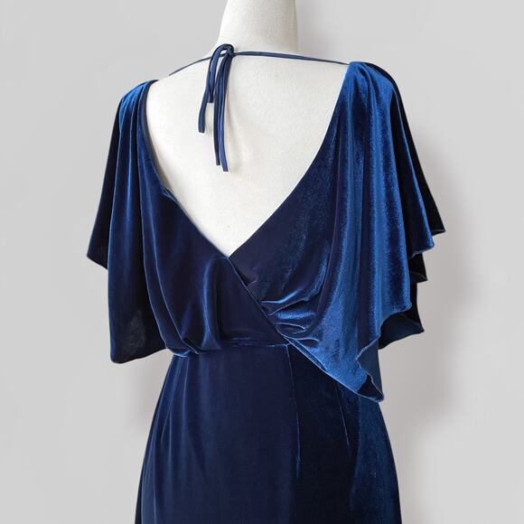 Blue Velvet Open Back Mini Dress Sz 6 Dolman Sleeve Hollywood Glam Cocktail - Picture 5 of 10